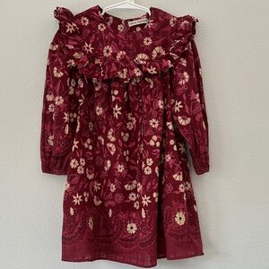 Ulla Johnson Kida Kimaya Dress red floral and ruffles girls size 4 years